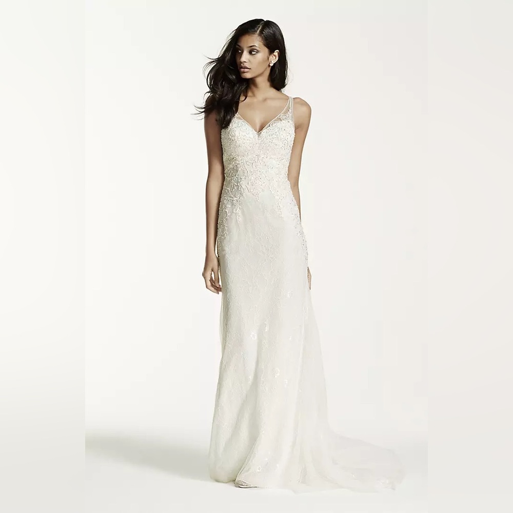 Galina SZ 10 Ivory Illusion V-Neck Wedding Dress with Embellishment STYLE SWG675 - Picture 1 of 16